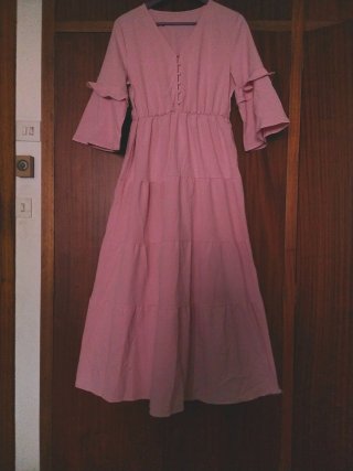 Vestido largo-maxi escote c/botones Romántico-Boho