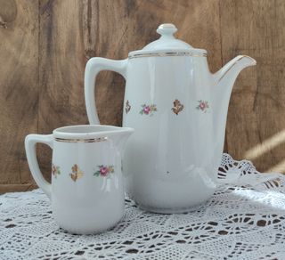 Juego Cafetera y Lechera Santa Clara Porcelana