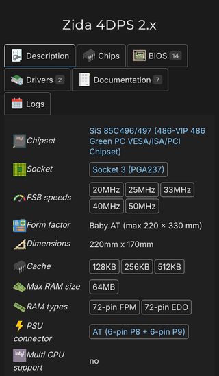 Placa Base 486 Zida 4DPS 2.11 para PC antiguo