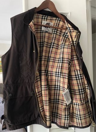 Giubbotto in stile Barbour in tela marrone taglia S