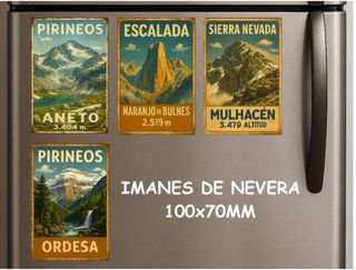 Lote 4 Imanes Nevera Pirineos Montaña 100x70mm