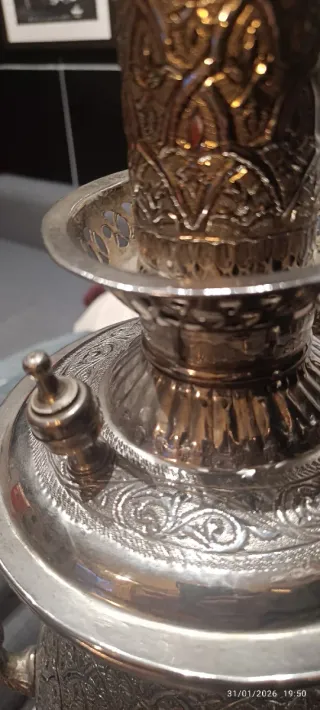 Samovar Marroquí Fez Metal Dorado y Plateado