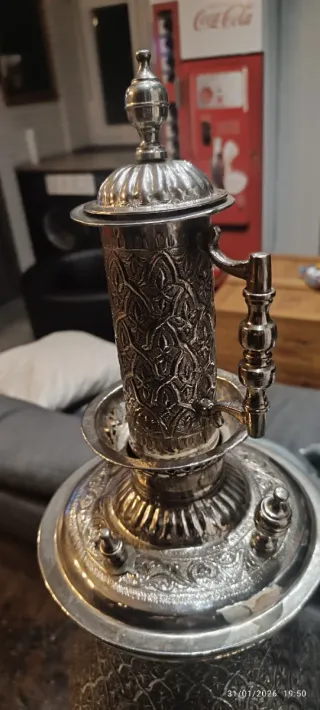 Samovar Marroquí Fez Metal Dorado y Plateado