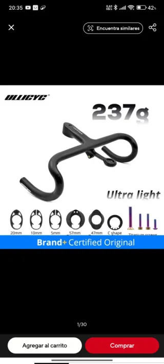 Manillar integrado Ullicyc UltraLight Carbono 240g