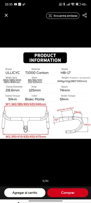Manillar integrado Ullicyc UltraLight Carbono 240g