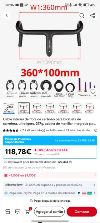 Manillar integrado Ullicyc UltraLight Carbono 240g
