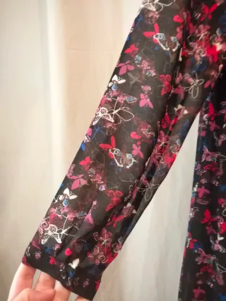 Vestido gasa forrado mangas transparentes