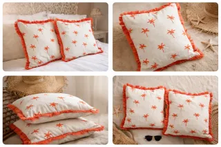 Cojines decorativos con palmeras naranjas