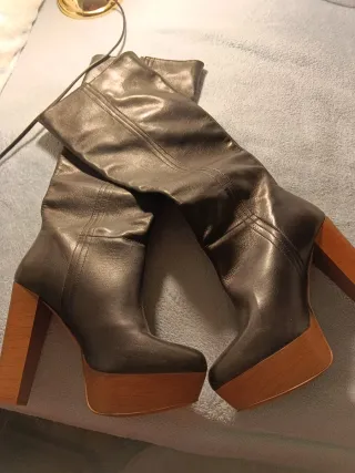 Botas altas piel negras tacón plataforma 37