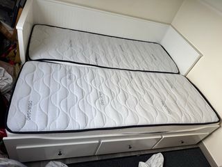 Cama nido blanca con 3 cajones y 2 colchones