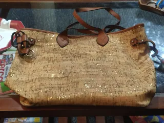 Cartera Corcho Natural Dorado