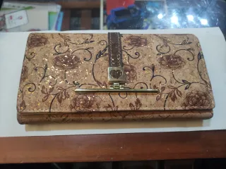 Cartera Corcho Natural Dorado