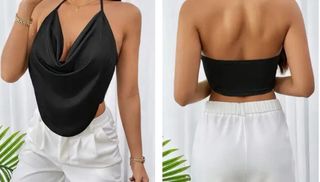 Top negro escotado halter