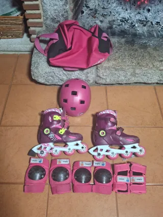 Patines Oxelo con protecciones y casco Talla 32-34