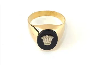 Anillo Sello Oro 18k Onix Corona