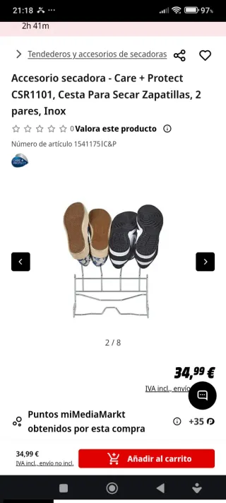 Cesta secadora zapatillas inox