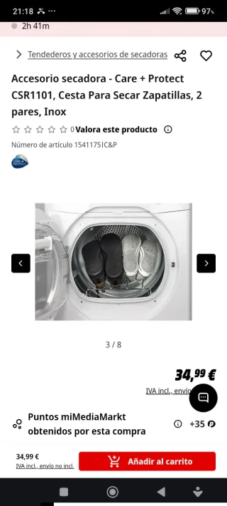 Cesta secadora zapatillas inox