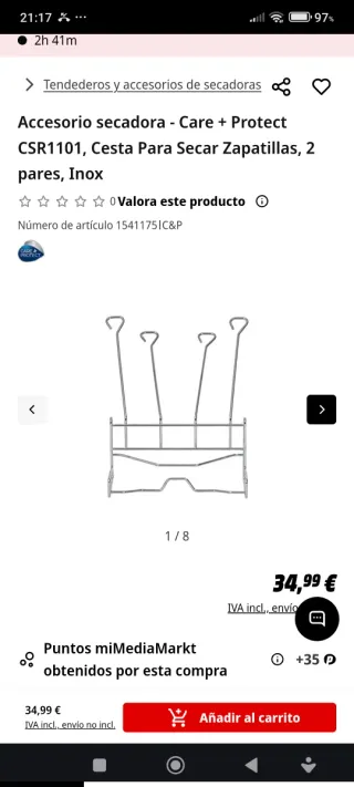 Cesta secadora zapatillas inox