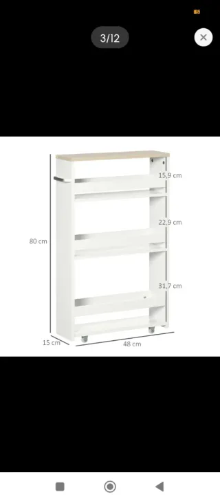 Mueble estrecho con ruedas para baño