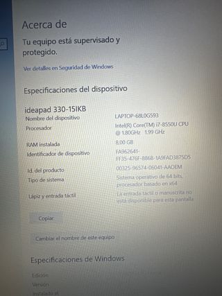 Portátil Lenovo i7 8th Gen regalo mochila HP