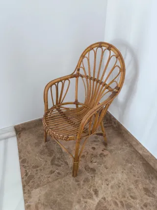 Sillón bajo de ratán natural estilo boho – Vintage