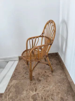 Sillón bajo de ratán natural estilo boho – Vintage