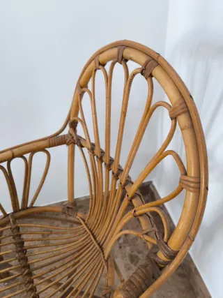 Sillón bajo de ratán natural estilo boho – Vintage