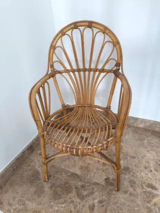 Sillón bajo de ratán natural estilo boho – Vintage