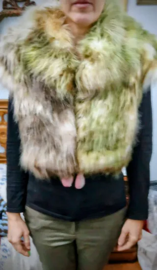 Chaleco corto de pelo talla única gris/verde Ganga