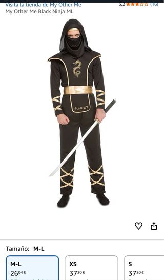 Disfraz hombre adulto ninja XXL con espada