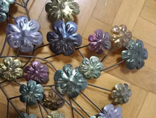 Cuadro Flores Metal Dorado Morado