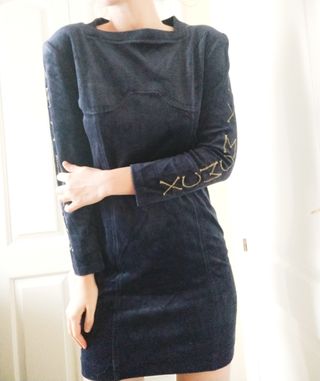 Vestido Terciopelo Azul Manga Larga