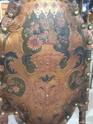 Silla Antigua Tapizada Cordobán Policromado