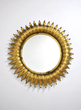 Antico specchio vintage sole in ottone dorato