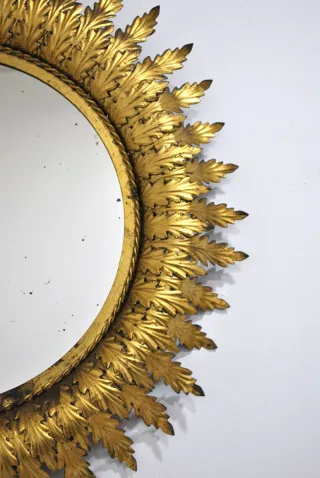 Antico specchio vintage sole in ottone dorato