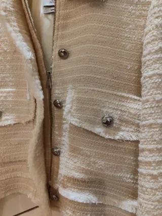 Chaqueta Mango Beige/Blanca Tweed