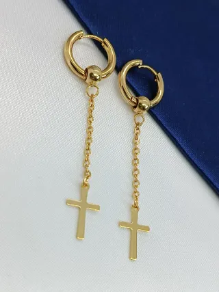 Pendientes aro acero inoxidable cruz colgante