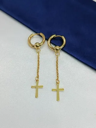 Pendientes aro acero inoxidable cruz colgante