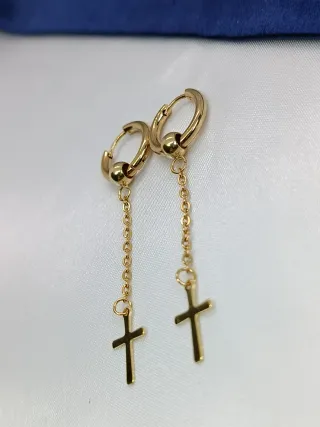 Pendientes aro acero inoxidable cruz colgante