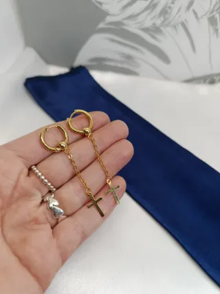 Pendientes aro acero inoxidable cruz colgante