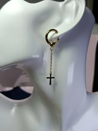 Pendientes aro acero inoxidable cruz colgante