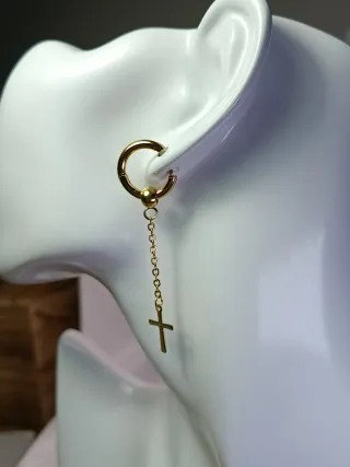 Pendientes aro acero inoxidable cruz colgante