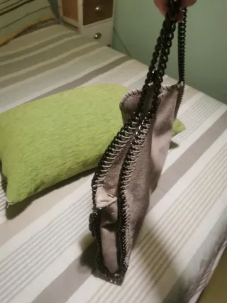 Bolso piel mediano beige/gris