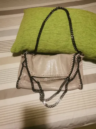 Bolso piel mediano beige/gris