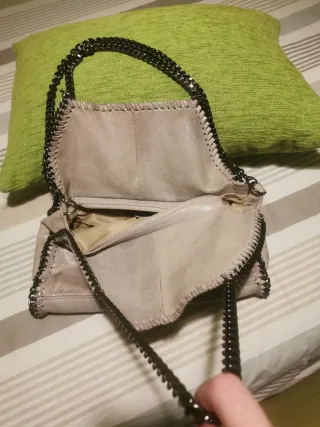 Bolso piel mediano beige/gris