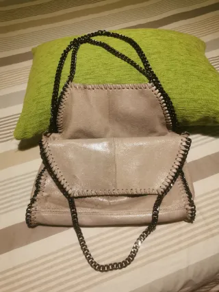 Bolso piel mediano beige/gris