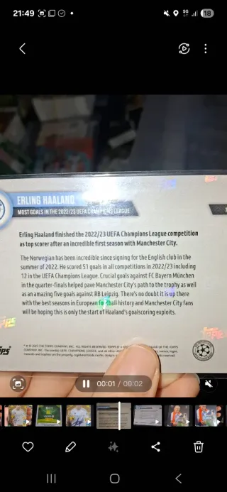Carta Erling Haaland Topps Now Champions League