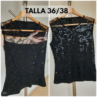 Top sin mangas. De lentejuelas. Nuevo. Color negro