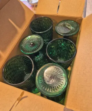 Conjunto 6 copas y 6 vasos vidrio verde