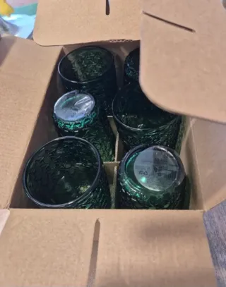 Conjunto 6 copas y 6 vasos vidrio verde